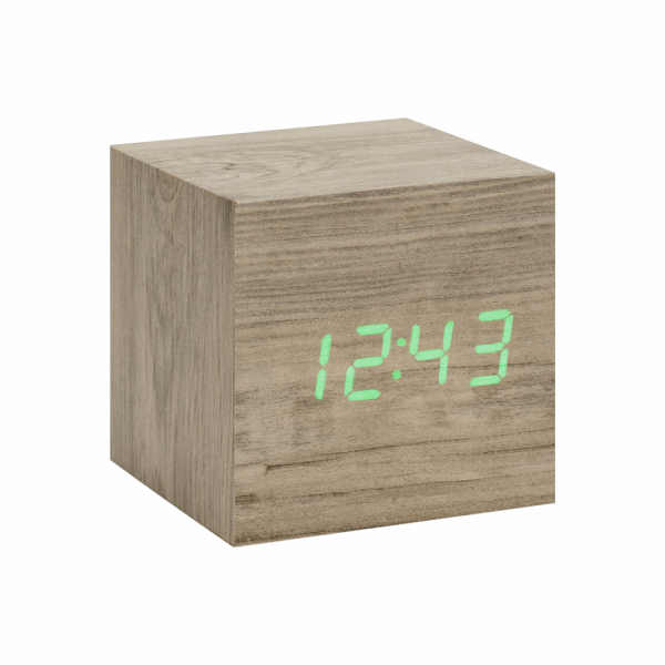GINGKO GK08G12 WOODEN CUBE CLICK CLOCK ASH/GREEN LED