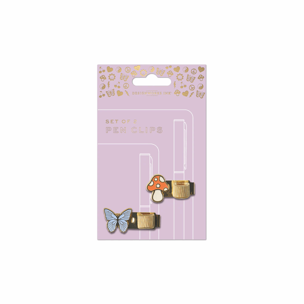 DESIGNWORKSINK PCS-1003EU PEN CLIPS - BUTTERFLY & MUSHROOM (SET OF 2)