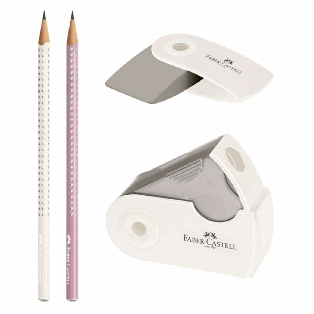 FABER CASTELL ΣΕΤ 2 ΜΟΛΥΒΙΑ HB SPARKLE II OF218481 ΜΕ ΜΙΝΙ SLEEVE ΓΟΜΑ ΚΑΙ SLEEVE ΞΥΣΤΡΑ ΣΕ COCONUT/ΡΟΖΕ 12310286