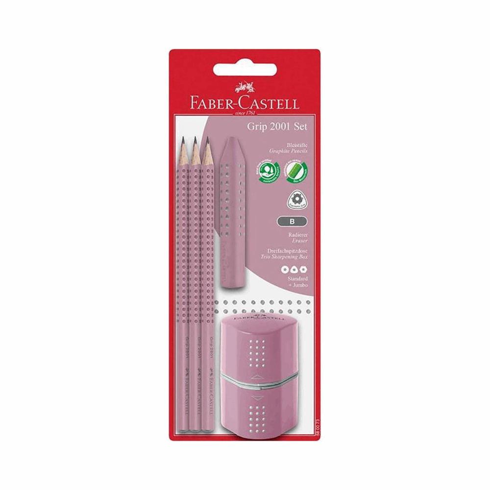FABER CASTELL ΣΕΤ 3 ΜΟΛΥΒΙΑ Β GRIP 2001 OF580073 ΜΕ GRIP ΓΟΜΑ ΚΑΙ TRIO ΞΥΣΤΡΑ ΣΕ ΡΟΖΕ SHADOW 12310294