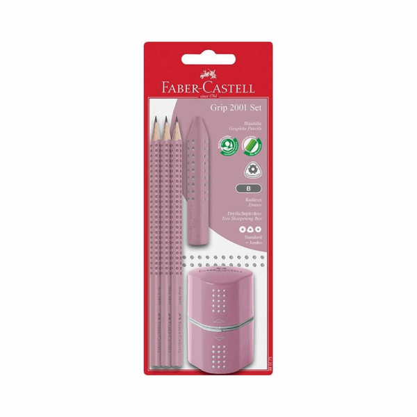 FABER CASTELL ΣΕΤ 3 ΜΟΛΥΒΙΑ Β GRIP 2001 OF580073 ΜΕ GRIP ΓΟΜΑ ΚΑΙ TRIO ΞΥΣΤΡΑ ΣΕ ΡΟΖΕ SHADOW 12310294