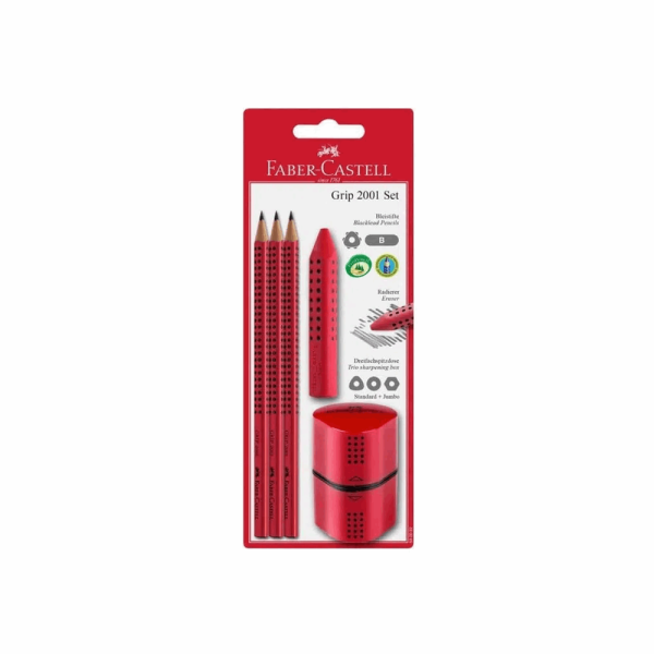 FABER CASTELL ΣΕΤ 3 ΜΟΛΥΒΙΑ Β GRIP 2001 OF580022 ΜΕ ΜΕΓΑΛΗ ΓΟΜΑ ΚΑΙ ΞΥΣΤΡΑ ΤΡΙΠΛΗ ΣΕ ΚΟΚΚΙΝΟ 12308935