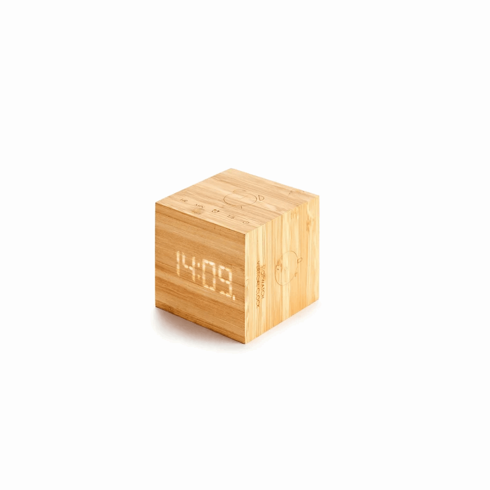 GINGKO WOODEN CUBE PLUS CLOCK BAMBOO G028CH