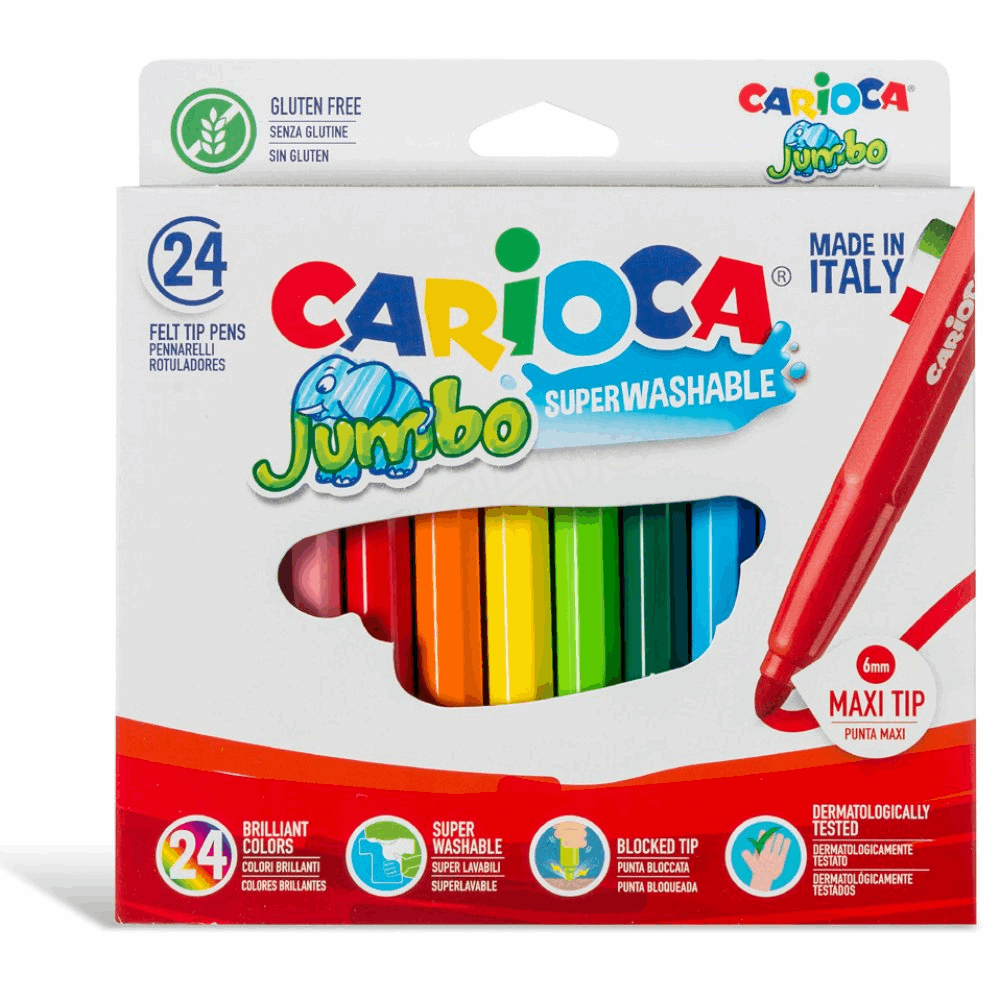 CARIOCA ΣΧΟΛΙΚΟΣ ΜΑΡΚΑΔΟΡΟΣ JUMBO MAXI TIP 6mm SUPER WASHABLE 24τμχ 133024100