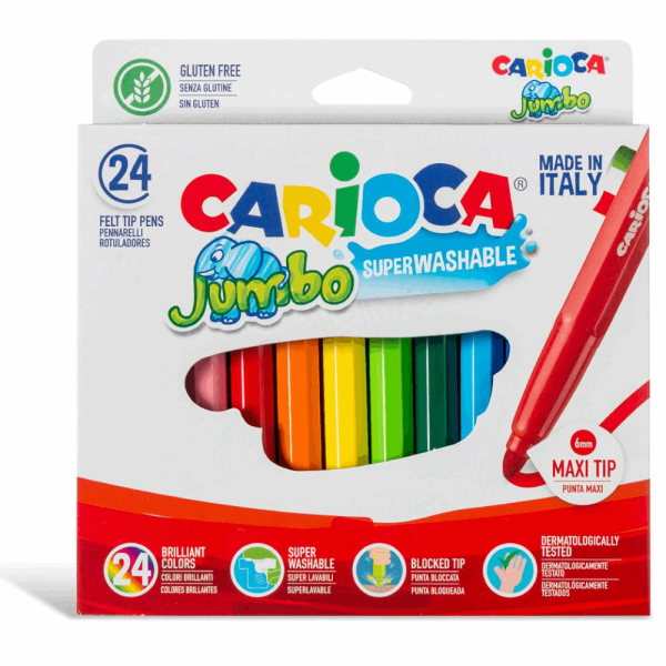 CARIOCA ΣΧΟΛΙΚΟΣ ΜΑΡΚΑΔΟΡΟΣ JUMBO MAXI TIP 6mm SUPER WASHABLE 24τμχ 133024100