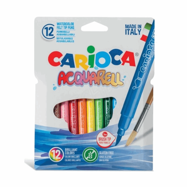 CARIOCA ΣΧΟΛΙΚΟΣ ΜΑΡΚΑΔΟΡΟΣ ACQUARELL BRUSH TIP 3mm SUPER WASHABLE 12 COLOR 133012511