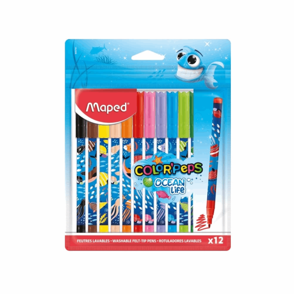 MAPED ΣΧΟΛΙΚΟΣ ΜΑΡΚΑΔΟΡΟΣ COLOR PEPS OCEAN LIFE WASHABLE 12τμχ ΣΕ ΠΛΑΣΤΙΚΗ ΘΗΚΗ 845701