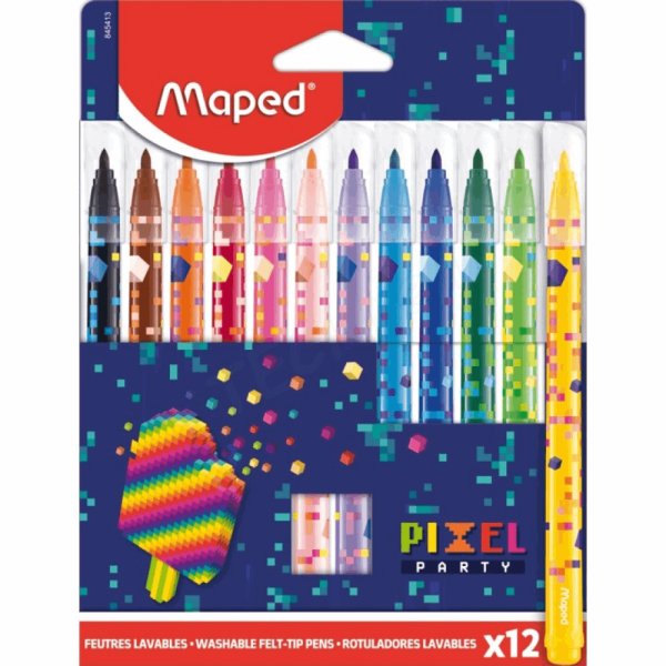 MAPED ΣΧΟΛΙΚΟΙ ΜΑΡΚΑΔΟΡΟΙ PIXEL PARTY ΜΕ ΜΕΛΑΝΙ ΜΕΓΑΛΗΣ ΔΙΑΡΚΕΙΑΣ 2,8mm ΣΕΤ 12τμχ WASHABLE 845413