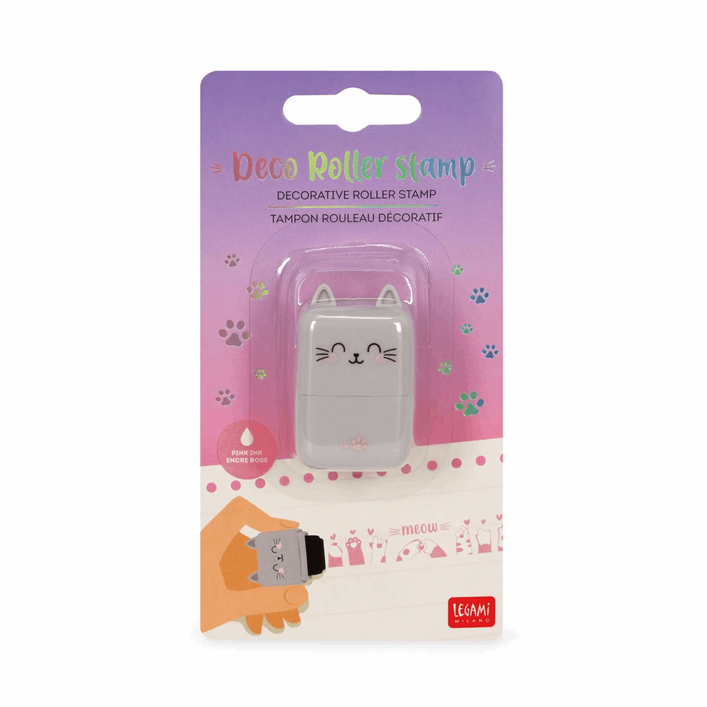 LEGAMI ROS0004 DECO ROLLER STAMP - DECORATIVE ROLLER STAMP - KITTY - PINK INK