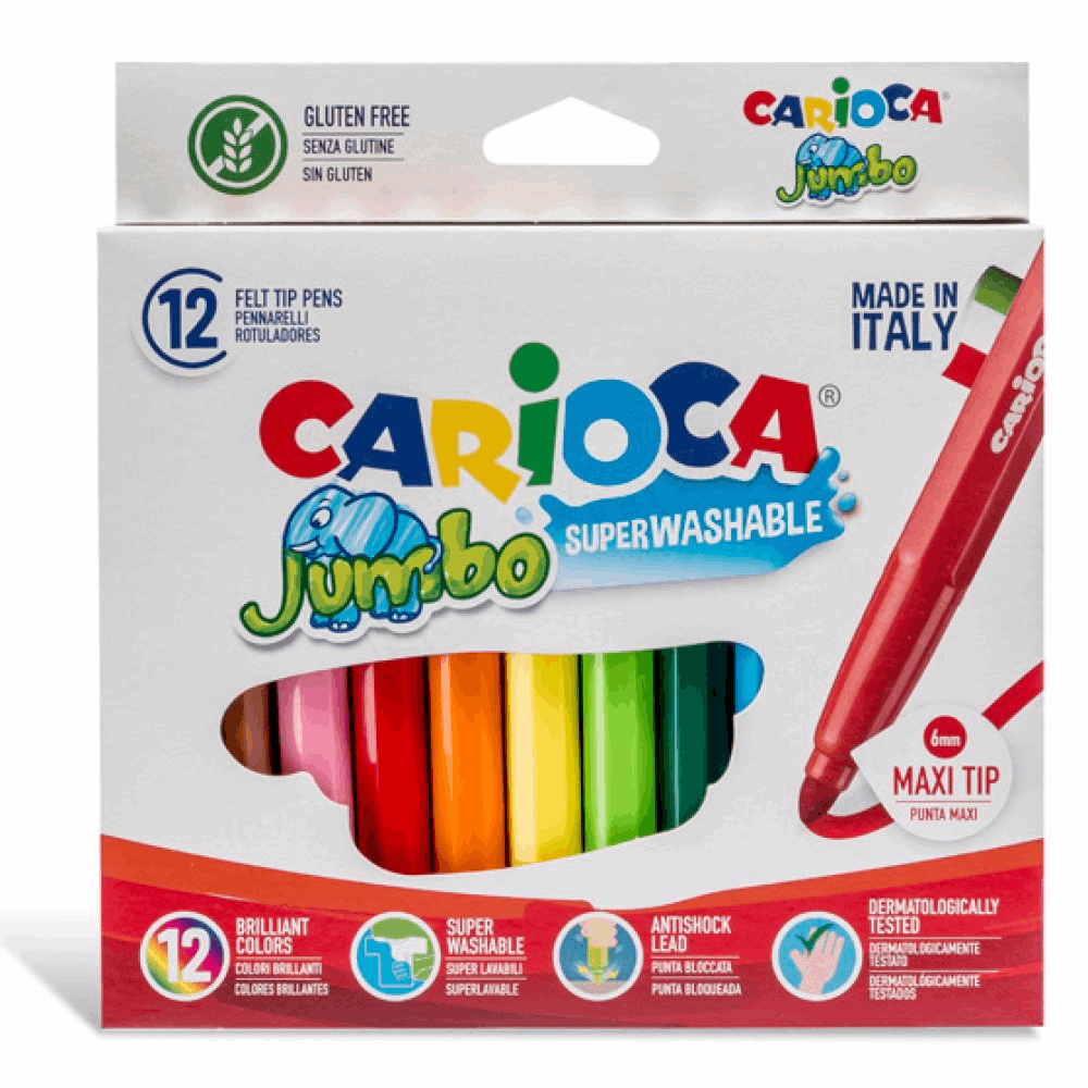 CARIOCA ΣΧΟΛΙΚΟΣ ΜΑΡΚΑΔΟΡΟΣ JUMBO MAXI TIP 6mm SUPER WASHABLE 12τμχ 133012100