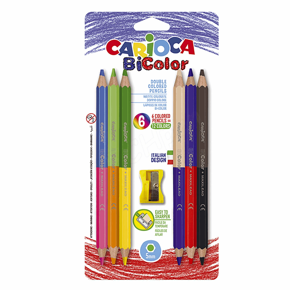 CARIOCA ΣΧΟΛΙΚΕΣ ΞΥΛΟΜΠΟΓΙΕΣ JUMBO 5mm BICOLOR ΣΕΤ 6τμχ ΔΙΧΡΩΜΕΣ ΜΕ ΞΥΣΤΡΑ 60-724