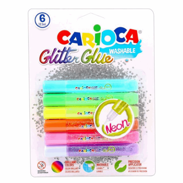 CARIOCA ΚΟΛΛΑ GLITTER NEON ΣΕΤ 6τμχ 42111 133421110