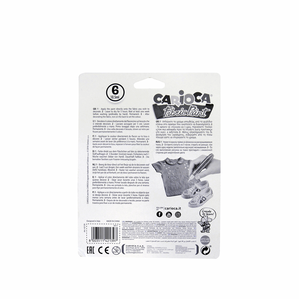 CARIOCA FABRIC PAINT PERLY 6τμχ 10.5ml