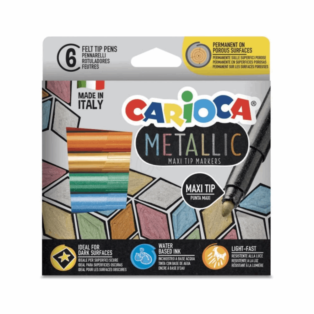 CARIOCA ΣΧΟΛΙΚΟΣ ΜΑΡΚΑΔΟΡΟΣ METALLIC MAXI TIP 43161 6τμχ WATER BASED INK PERMANENT ON POROUS SURFACES 133431610