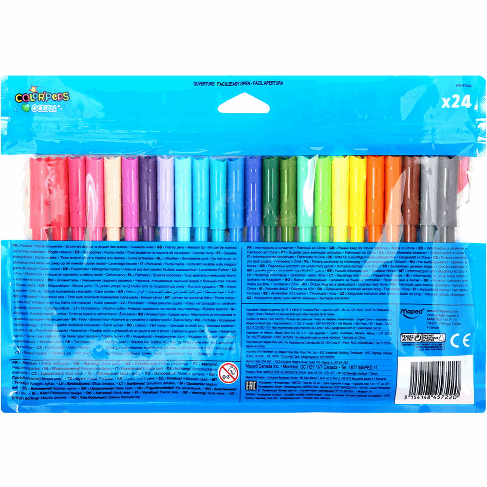 MAPED ΣΧΟΛΙΚΟΣ ΜΑΡΚΑΔΟΡΟΣ COLOR PEPS OCEAN WASHABLE 24τμχ ΣΕ ΠΛΑΣΤΙΚΗ ΘΗΚΗ 845722
