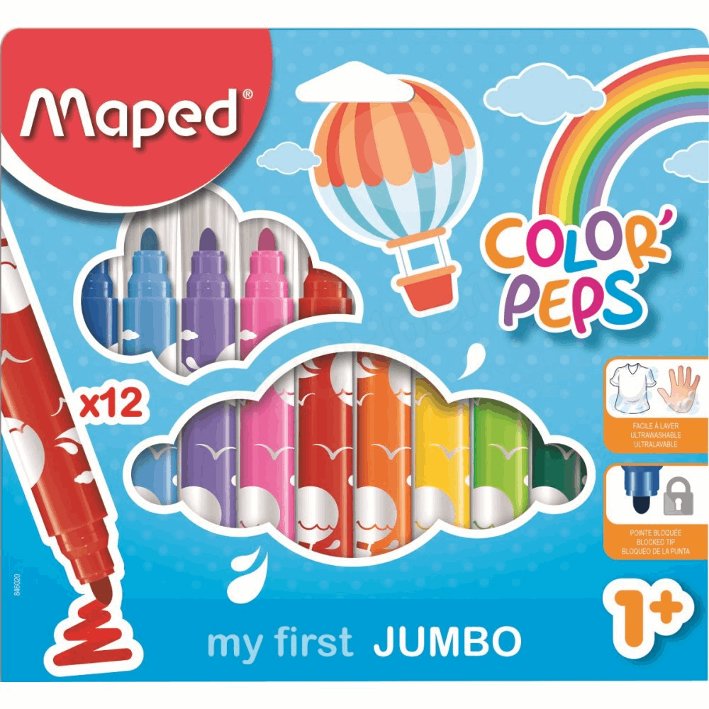 MAPED ΜΑΡΚΑΔΟΡΟΣ ΖΩΓΡΑΦΙΚΗΣ COLOR PEPS MAXI WASHABLE 12τμχ ΓΙΑ ΗΛΙΚΙΕΣ 1+ 846020