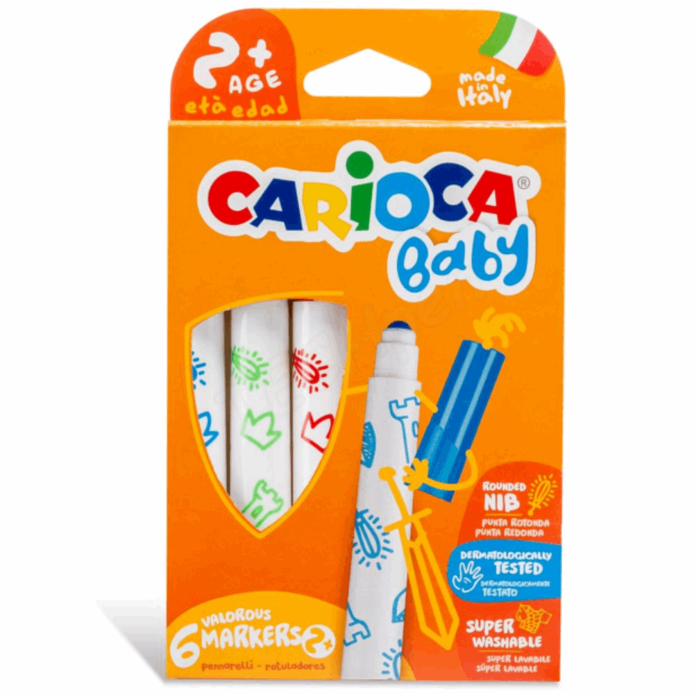 CARIOCA BABY ΜΑΡΚΑΔΟΡΟΣ ΖΩΓΡΑΦΙΚΗΣ JUMBO 42813 SUPER WASHABLE 6τμχ ΓΙΑ ΗΛΙΚΙΕΣ 2+ 133006500