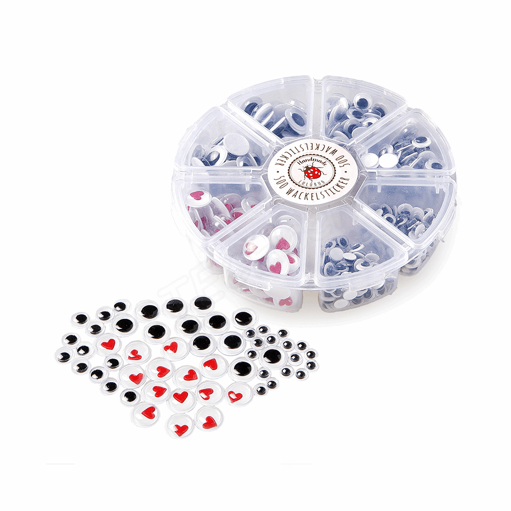BELLTRADE Wiggle eyes / wiggle hearts, 500 pcs, assorted in box BEL-20006