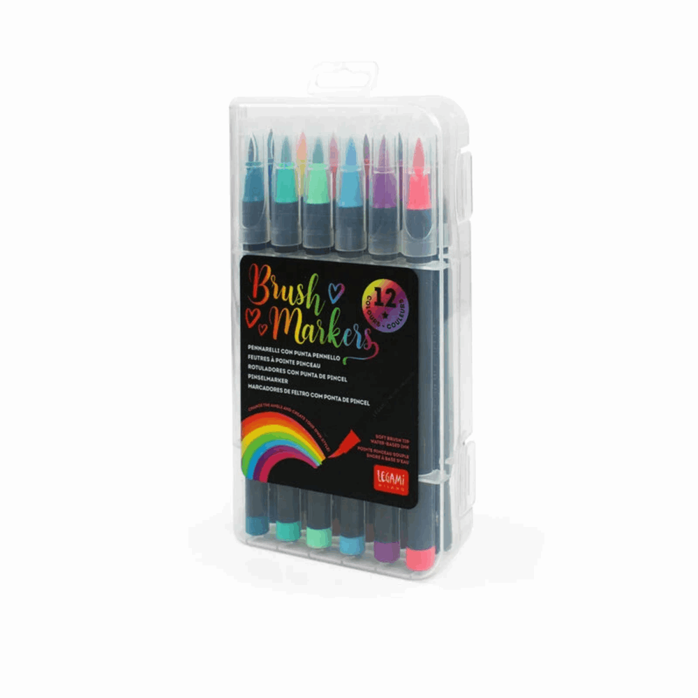 LEGAMI BUMA0001 Set of 12 Brush Markers in Bright Colours - Brush Markers