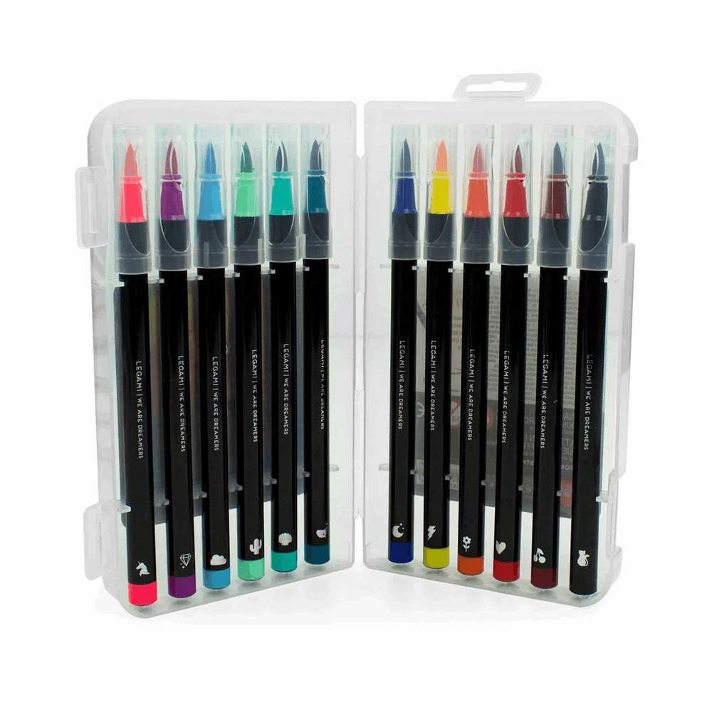 LEGAMI BUMA0001 Set of 12 Brush Markers in Bright Colours - Brush Markers