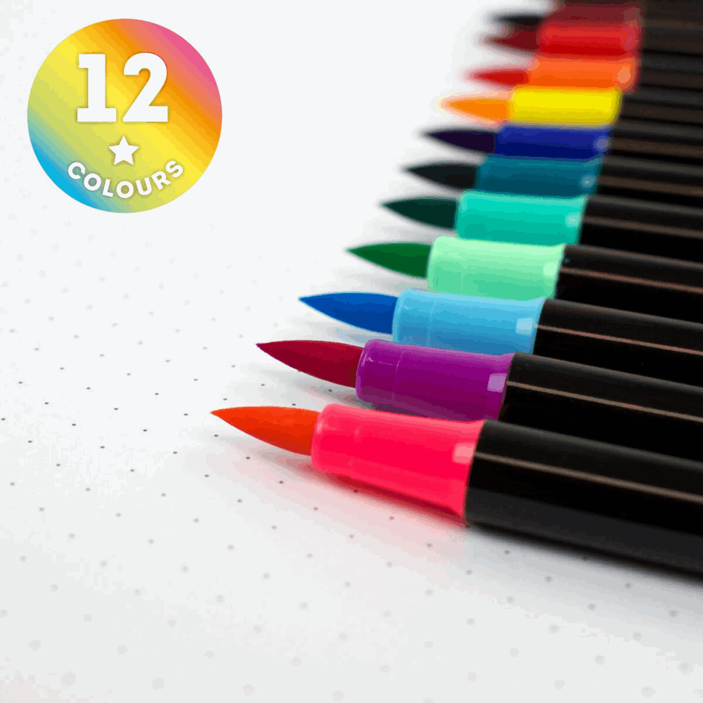 LEGAMI BUMA0001 Set of 12 Brush Markers in Bright Colours - Brush Markers