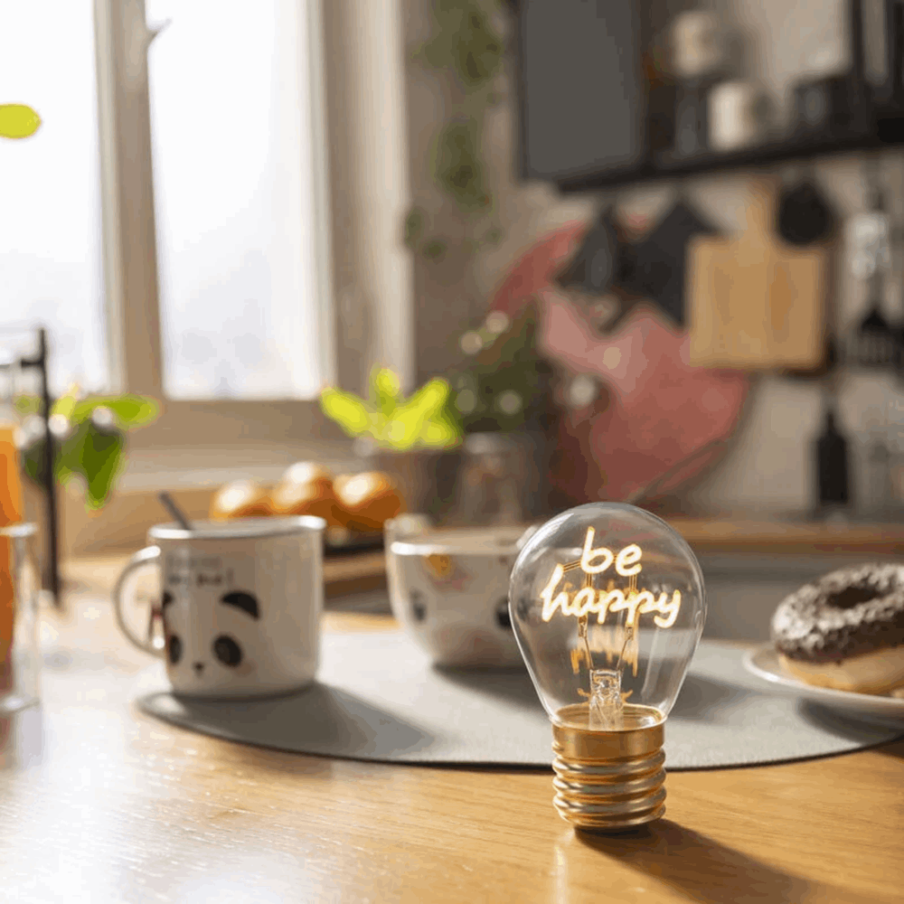 LEGAMI CLB0015 LIGHTBULB-SHAPED TABLE LAMP - BULB FICTION - BE HAPPY