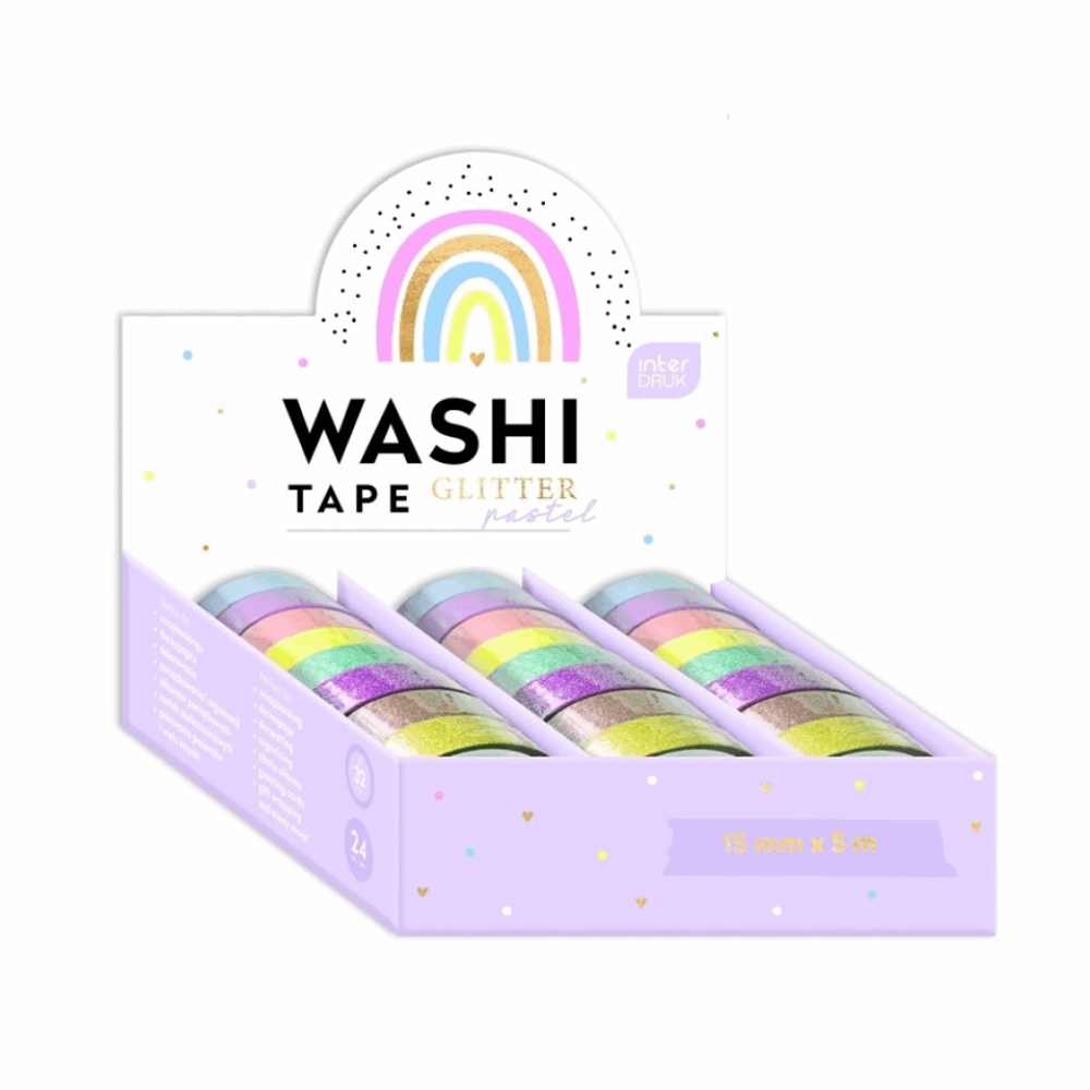 INTERDRUK ΑΥΤΟΚΟΛΛΗΤΗ ΧΑΡΤΟΤΑΙΝΙΑ ΧΕΙΡΟΤΕΧΝΙΑΣ GLITTER PASTEL 15mmx5m 304056