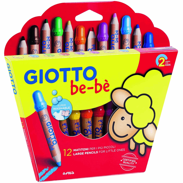 GIOTTO BEBE ΞΥΛΟΜΠΟΓΙΕΣ LARGE PENCILS SUPER WASHABLE ΣΕΤ 12τμχ ΜΕ ΞΥΣΤΡΑ ΓΙΑ ΗΛΙΚΙΕΣ 2+ 000466500