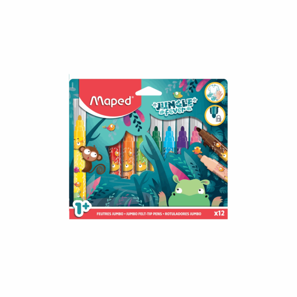 MAPED ΜΑΡΚΑΔΟΡΟΙ ΧΟΝΤΡΟΙ MAXI JUNGLE FEVER ΜΕ ΜΥΤΗ ΑΣΦΑΛΕΙΑΣ SUPERWASHABLE 12τμχ ΓΙΑ ΗΛΙΚΙΕΣ 1+ 846900