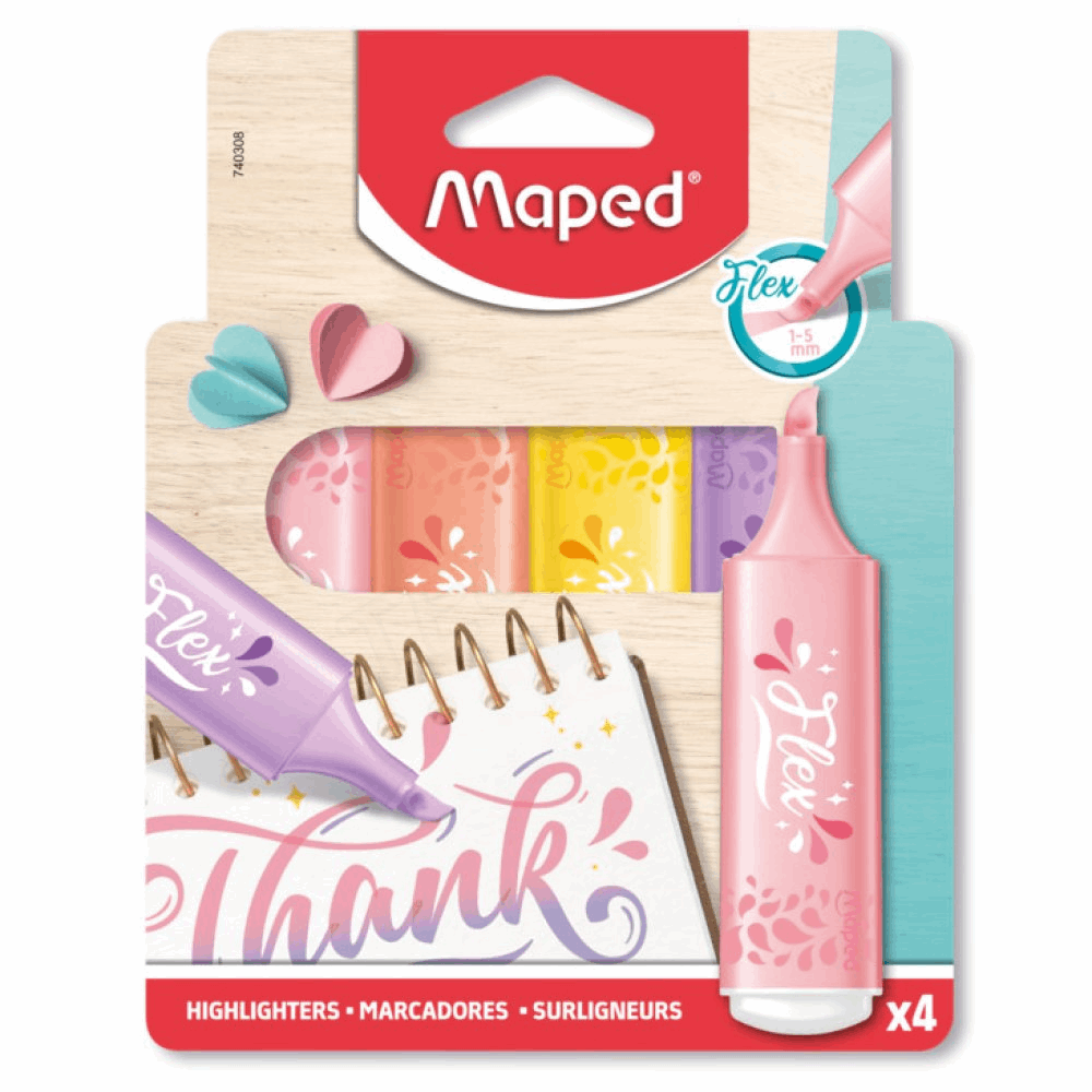 MAPED ΥΠΟΓΡΑΜΜΙΣΤΗΣ FLEX PASTEL LETTERING BLISTER X 4 740308