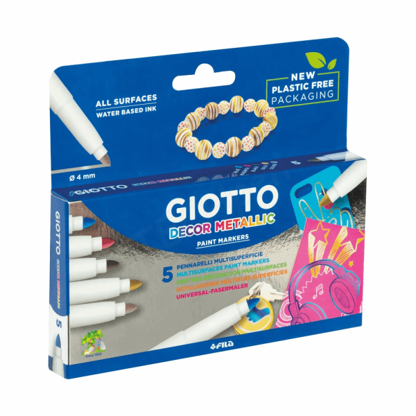 GIOTTO ΜΑΡΚΑΔΟΡΟΣ ΔΙΑΚΟΣΜΗΣΗΣ DECOR METALLIC ALL SURFACES PAINT MARKERS 4mm 5τμχ WATER BASED INK 045290000
