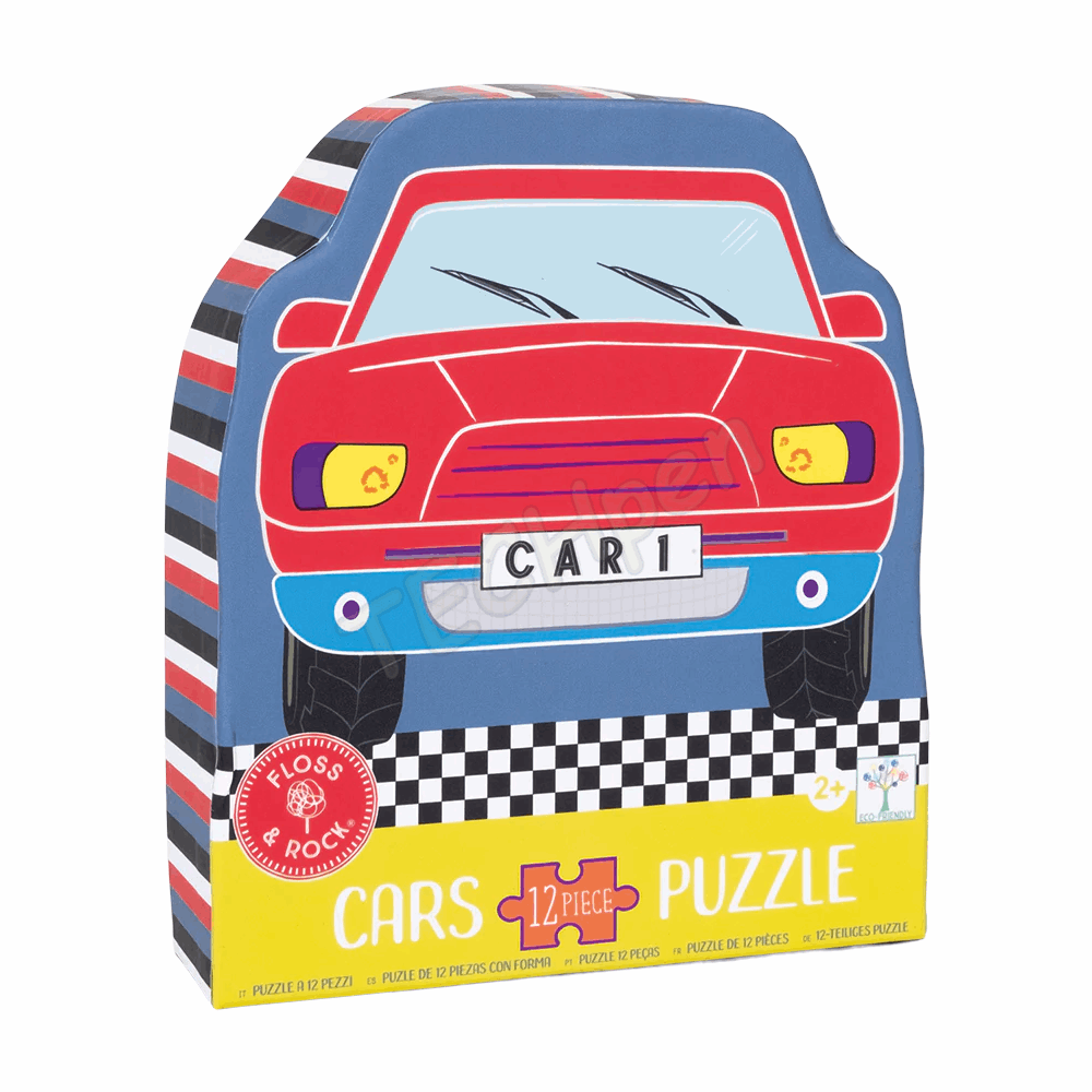 FLOSS&ROCK  Cars 12pc Shaped Jigsaw with Shaped Box *NEW* 49P6083