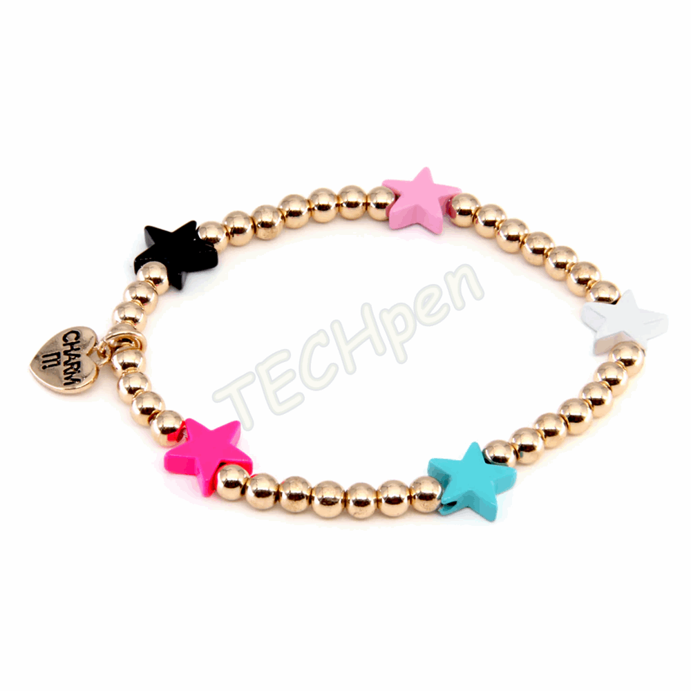 CHARM IT!  Gold Multi Star Stretch Bead Bracelet CT09-03