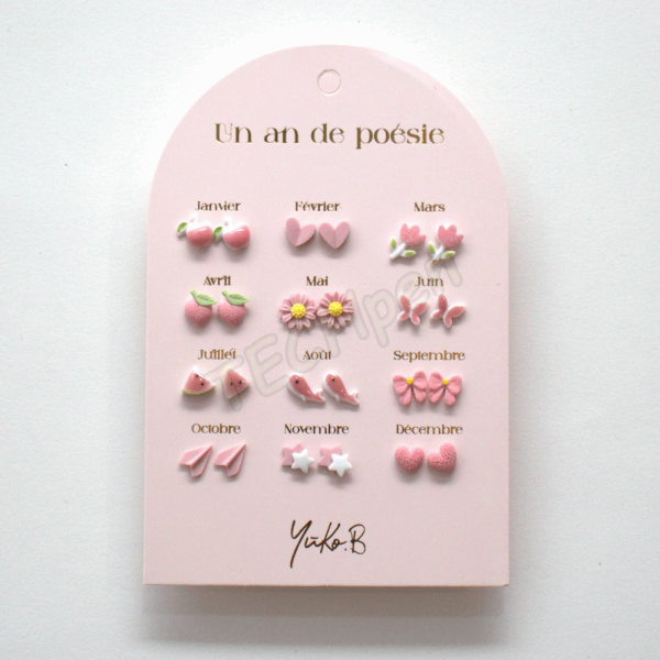 Yuko.B Σκουλαρίκια  A Year of Pink Poetry 12 Ζευγάρια - YB-500-311