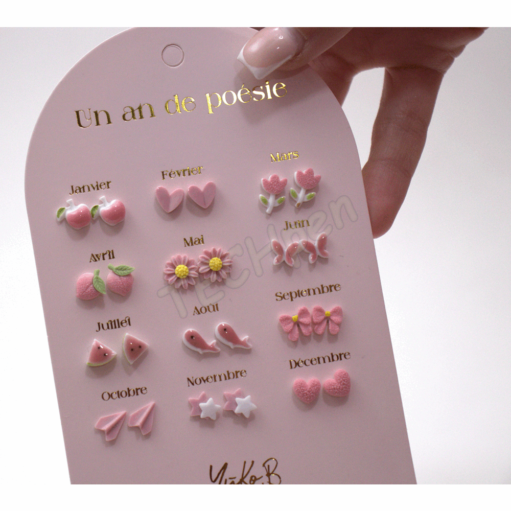 Yuko.B Σκουλαρίκια  A Year of Pink Poetry 12 Ζευγάρια - YB-500-311