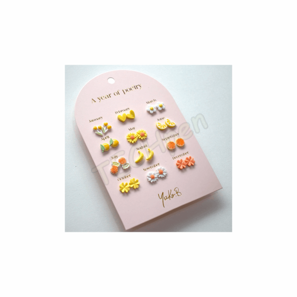Yuko.B Σκουλαρίκια - A Year of Yellow Poetry 12 Ζευγάρια - YB-500-314