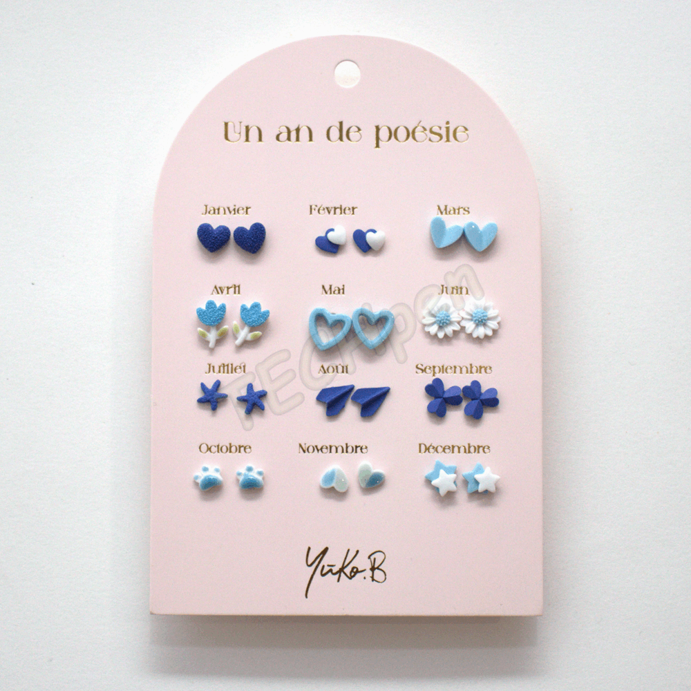 Yuko.B Σκουλαρίκια - A Year of Blue Poetry 12 Ζευγάρια - YB-500-315