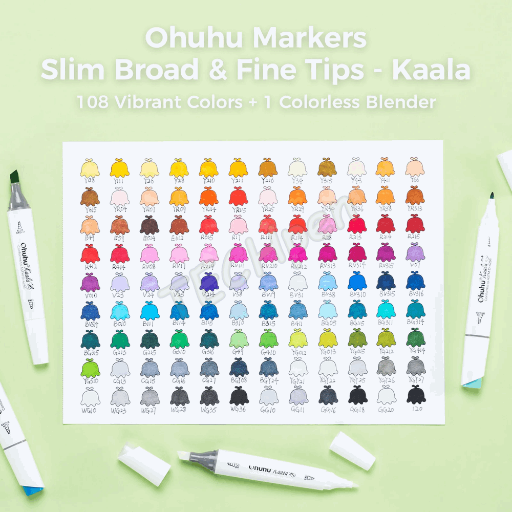 OHUHU Kaala Dual Tips Alcohol Art Markers- 108 Colors OHU-Y30-80405-48