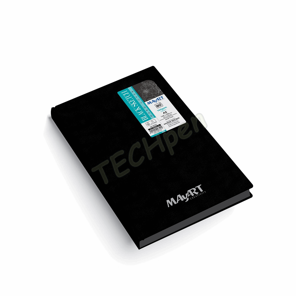 MAYART SKETCH BOOK HC - BLACK A5 140GSM - 80 PAGES MA00352