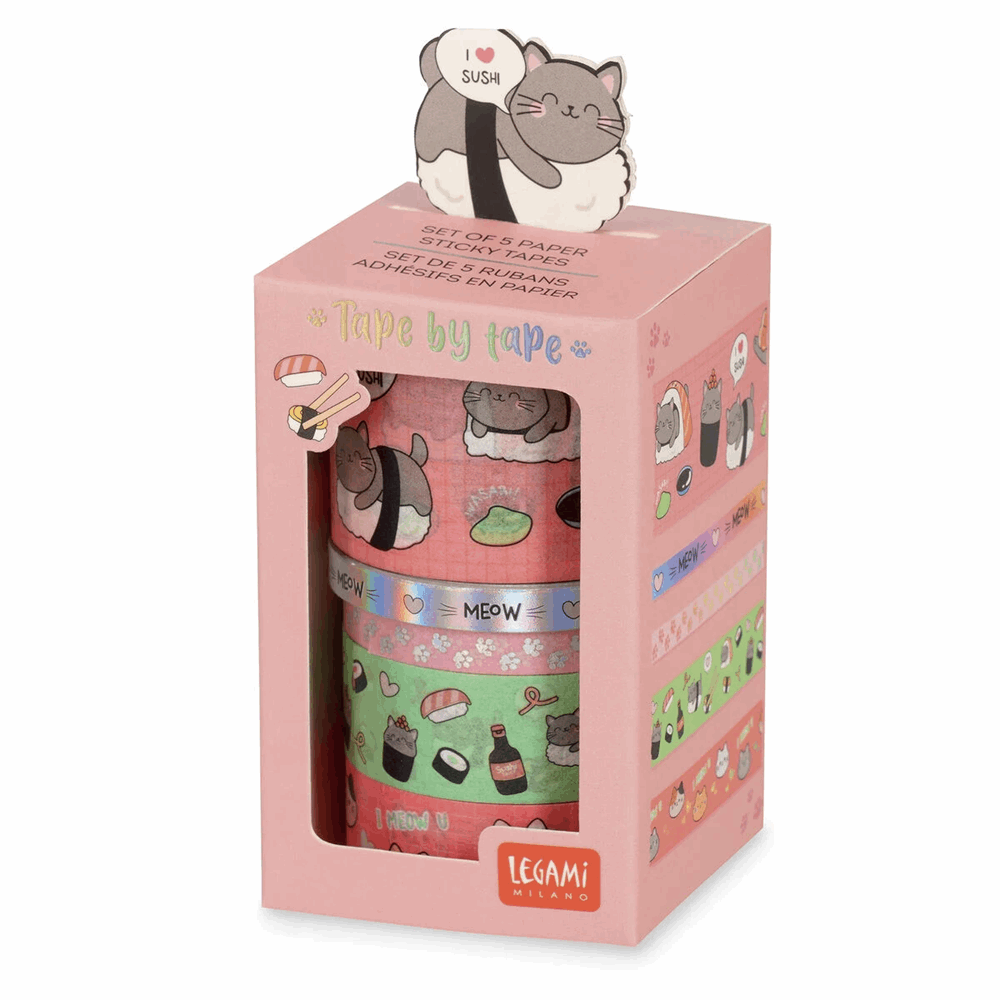 LEGAMI TAPKIT9 SET OF 5 PAPER STICKY TAPES - TAPE BY TAPE - KITTY