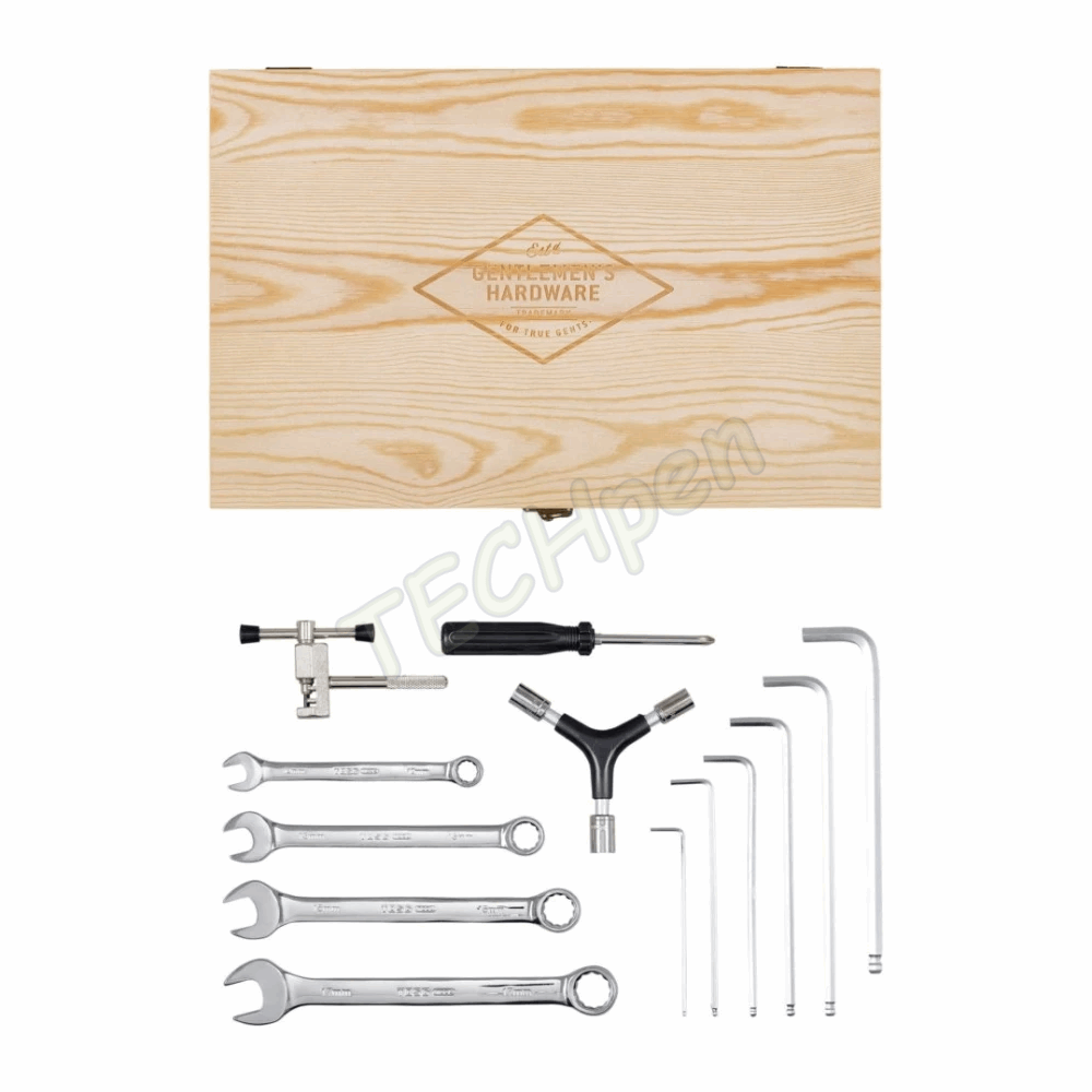 GENTLEMENS BICYCLE TOOL KIT IN WOODEN BOX GEN292