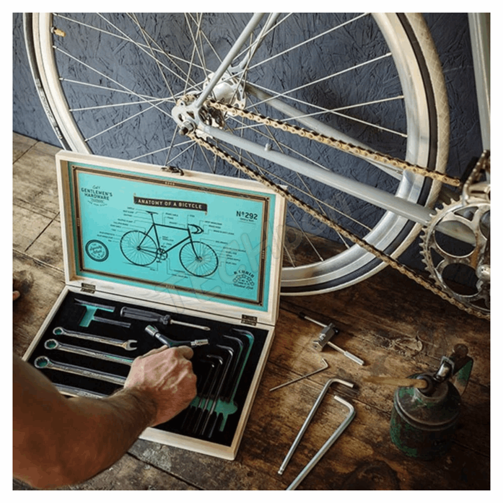 GENTLEMENS BICYCLE TOOL KIT IN WOODEN BOX GEN292