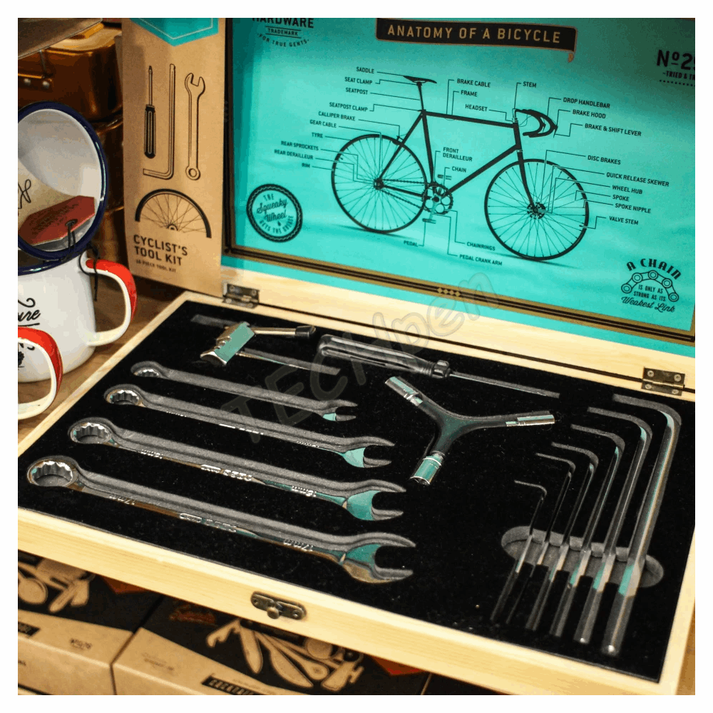 GENTLEMENS BICYCLE TOOL KIT IN WOODEN BOX GEN292