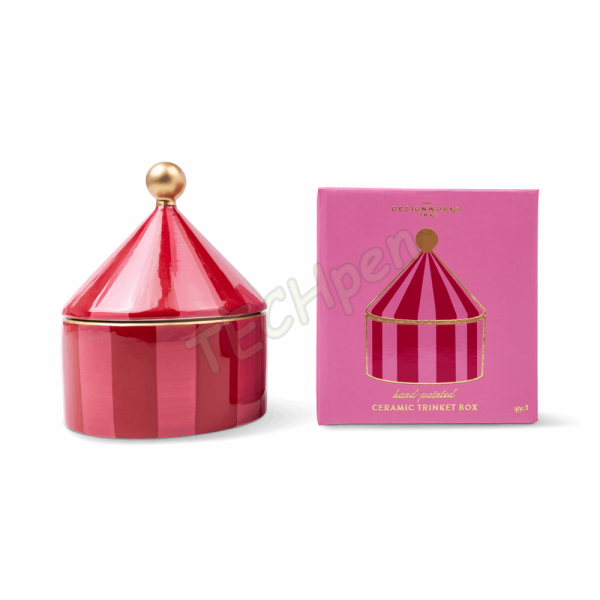 DESIGNWORKSINK TBWC-1001EU CERAMIC TRINKET BOX - PINK + RED STRIPE