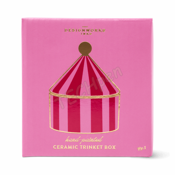 DESIGNWORKSINK TBWC-1001EU CERAMIC TRINKET BOX - PINK + RED STRIPE