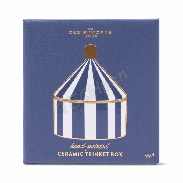 DESIGNWORKSINK TBWC-1002EU CERAMIC TRINKET BOX - NAVY STRIPE