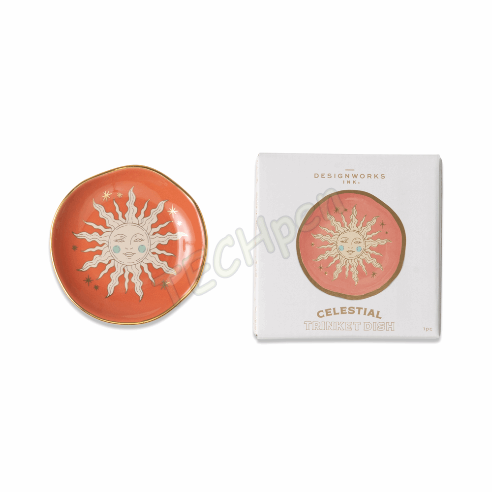 DESIGNWORKSINK CTD-1002EU CELESTIAL CERAMIC TRINKET DISH - TERRACOTTA SUN