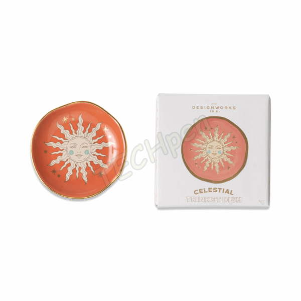 DESIGNWORKSINK CTD-1002EU CELESTIAL CERAMIC TRINKET DISH - TERRACOTTA SUN