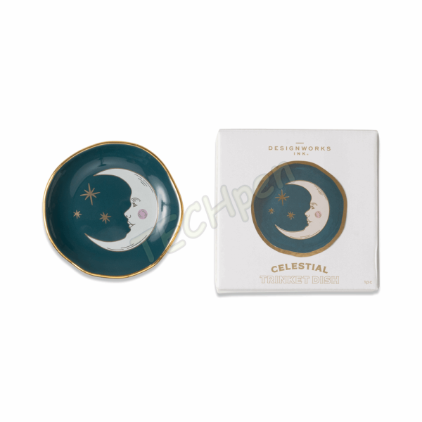 DESIGNWORKSINK CTD-1003EU CELESTIAL CERAMIC TRINKET DISH - TEAL MOON