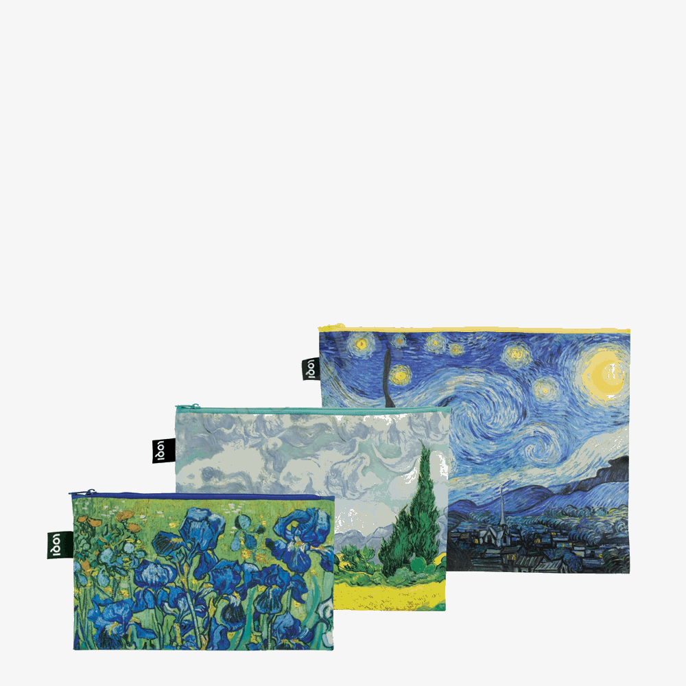 LOQI ZP.VG VINCENT VAN GOGH STARRY NIGHT, WHEATFIELD, IRISES RECYCLED ZIP POCKETS